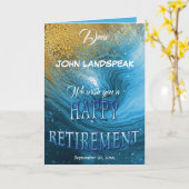 Eleganter Blue Marble & Gold Glitzer Happy Retirem Karte (Gelbe Blume)
