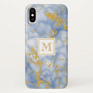 Eleganter Blue Marble Monogram Imitate Gold Glitze Case-Mate iPhone Hülle