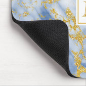 Eleganter Blue Marble Monogram Imitate Gold Glitze Mousepad (Ecke)