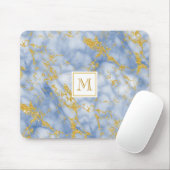 Eleganter Blue Marble Monogram Imitate Gold Glitze Mousepad (Mit Mouse)