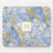 Eleganter Blue Marble Monogram Imitate Gold Glitze Mousepad (Vorne)