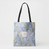 Eleganter Blue Marble Monogram Imitate Gold Glitze Tasche (Vorderseite)