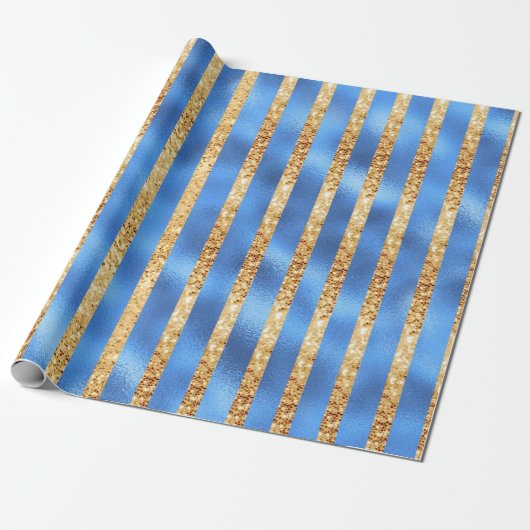 Eleganter Blue Metallic Gold Glitzer Geschenkpapier (Ungerollt)