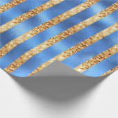 Eleganter Blue Metallic Gold Glitzer Geschenkpapier (Ecke)