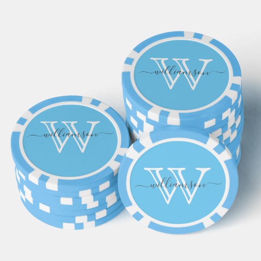 Eleganter Blue Minimal Name und Mit Monogramm Pokerchips (Stapel)