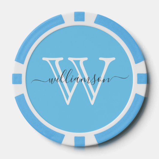 Eleganter Blue Minimal Name und Mit Monogramm Pokerchips (Vorderseite)