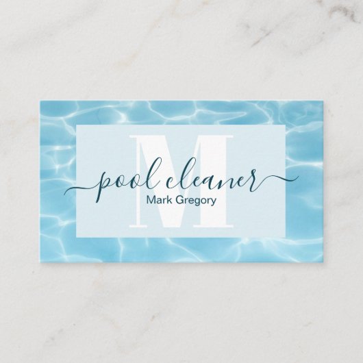 Eleganter Blue Monogram Pool Cleaner Visitenkarte (Vorderseite)