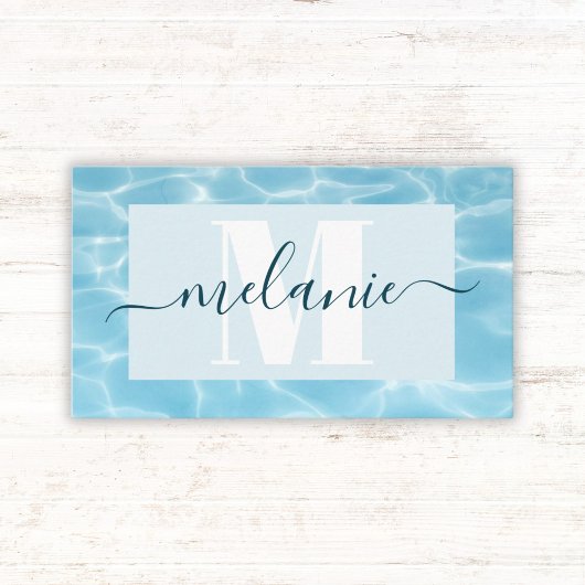 Eleganter Blue Monogram Schwimmlehrer Coach Visitenkarte