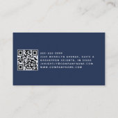 Eleganter Blue Monogram Script Initials QR Code Visitenkarte (Rückseite)