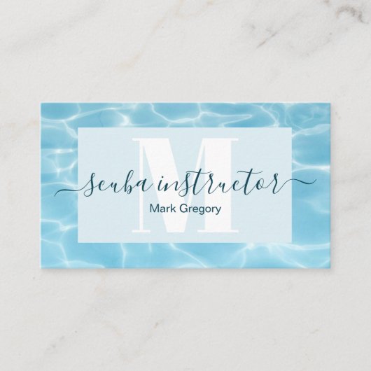 Eleganter Blue Monogram Scuba Diving Instructor Visitenkarte (Vorderseite)