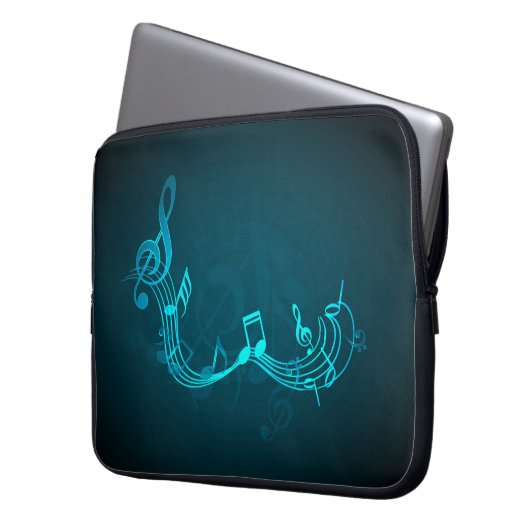 Eleganter Blue Musiknotens Texture Notebook-Sieb Laptopschutzhülle (Vorderseite Links)