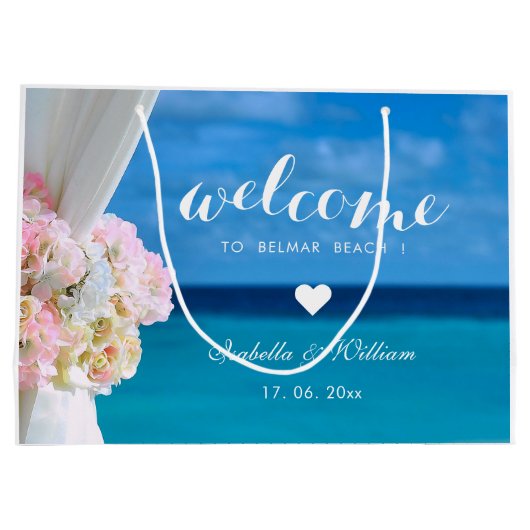 Eleganter Blue Ocean Beach Hochzeit Große Geschenktüte (Rückseite)