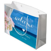 Eleganter Blue Ocean Beach Hochzeit Große Geschenktüte (Rückseite Schrägansicht)
