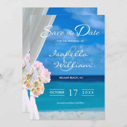 Eleganter Blue Ocean Beach Save the Date Einladung (Vorne/Hinten)