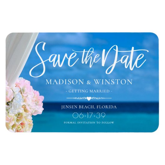 Eleganter Blue Ocean Beach Save the Date Magn Magnet (Horizontal)