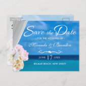 Eleganter Blue Ocean Beach Summer Save the Date Ankündigungspostkarte (Vorne/Hinten)