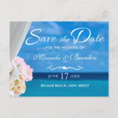 Eleganter Blue Ocean Beach Summer Save the Date Ankündigungspostkarte (Vorderseite)