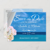 Eleganter Blue Ocean Beach Summer Save the Date Ankündigungspostkarte (Vorne/Hinten)