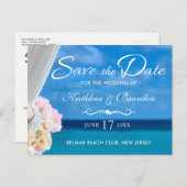 Eleganter Blue Ocean Beach Summer Save the Date Ankündigungspostkarte (Vorne/Hinten)