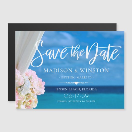Eleganter Blue Ocean Beach Summer Save the Date Magneteinladung (Vorne/Hinten)