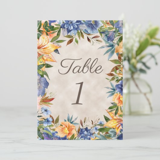 Eleganter Blue Orange Blumentisch (Stehend Vorderseite)