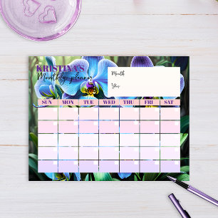 Eleganter Blue Orchid Kalender Monatsplaner Notizblock