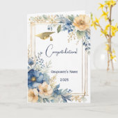 Eleganter Blue Peach Blume Personalisierter Abschl Karte (Gelbe Blume)