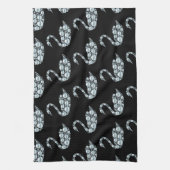 Eleganter Blue Pearl Swan auf schwarzem Hintergrun Geschirrtuch (Vertikal)