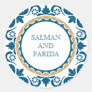 Eleganter Blue Persian Mosaic Wedding Umschlag Auf Runder Aufkleber