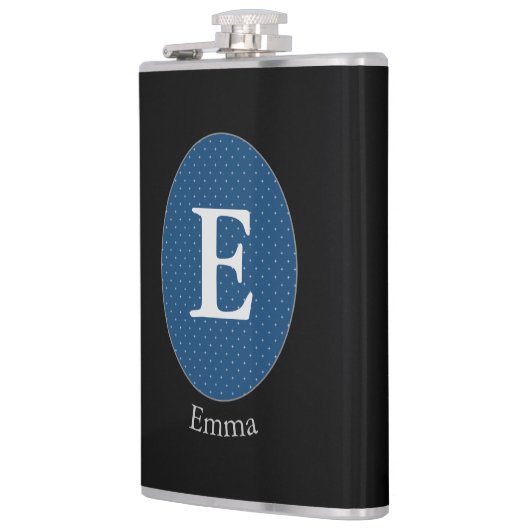 Eleganter Blue Personalisiert Monogram Flask Flachmann (Links)