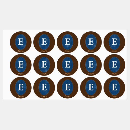 Eleganter Blue Personalisiert Monogram Square Stic Etiketten (Blatt)