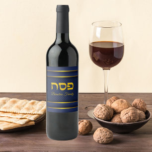 Eleganter Blue Pesach Pessach Seder Blauen und Gol Weinetikett