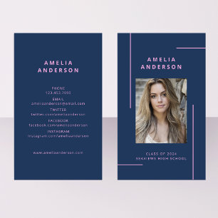 Eleganter Blue Pink Typografy Foto Abschluss Visitenkarte