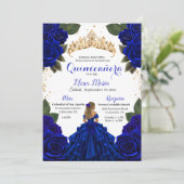 Eleganter Blue Quinceñera Rose Gold Glitzer Einladung (Stehend Vorderseite)