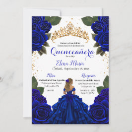 Eleganter Blue Quinceñera Rose Gold Glitzer Einladung