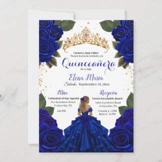 Eleganter Blue Quinceñera Rose Gold Glitzer Einladung