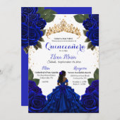 Eleganter Blue Quinceñera Rose Gold Glitzer Einladung (Vorne/Hinten)