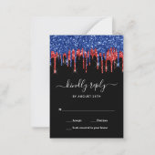 Eleganter Blue Red Black Glitzer Tropfen Wedding R Mitteilungskarte (Vorderseite)