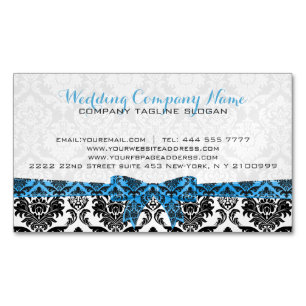 Eleganter Blue Ribbon Black & White Damaskus Magnetische Visitenkarte