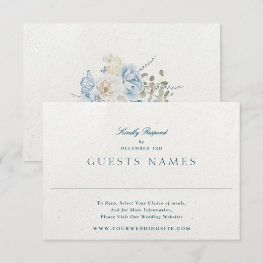 Eleganter Blue Romantic Classic QR CODE Wedding RSVP Karte (Vorne/Hinten)