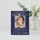Eleganter Blue Save the Date Abschluss Postkarte (Stehend Vorderseite)