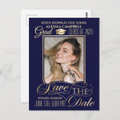 Eleganter Blue Save the Date Abschluss Postkarte (Vorne/Hinten)