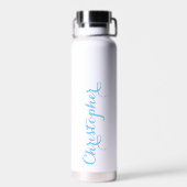 Eleganter Blue Script Individuelle Name Mit Monogr Trinkflasche (Rückseite)