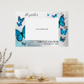 Eleganter Blue Silver Butterfly Foto Booth Prop Poster (Küche)