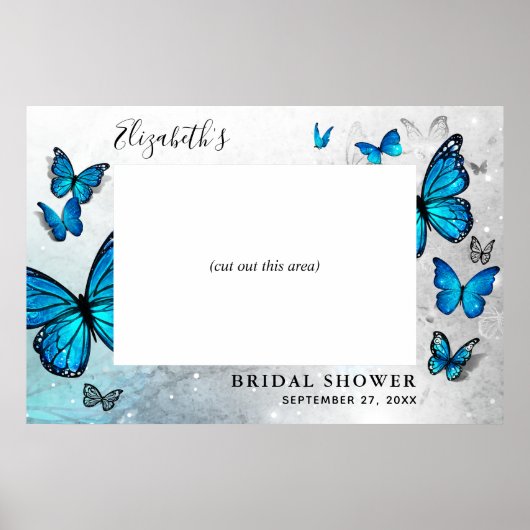 Eleganter Blue Silver Butterfly Foto Booth Prop Poster (Vorne)