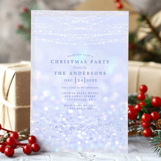 Eleganter Blue Silver Glitzer Schnee Weihnachten P Einladung