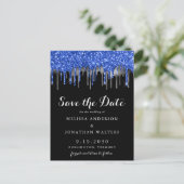 Eleganter Blue Silver Glitzer Tropfen Save the Dat Postkarte (Stehend Vorderseite)