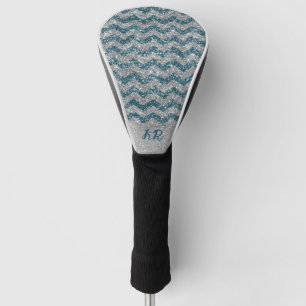 Eleganter Blue Silver Glitzer Zickzack Zig Zag Golf Headcover