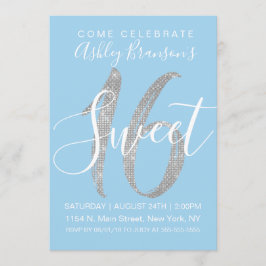 Eleganter Blue Silver Sequin Glitzer Sweet 16 Einladung