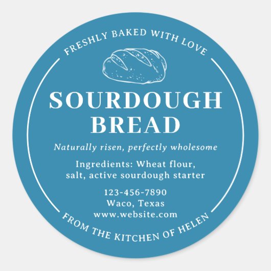 Eleganter Blue Sourdough Bakery Brot Sticker (Vorderseite)